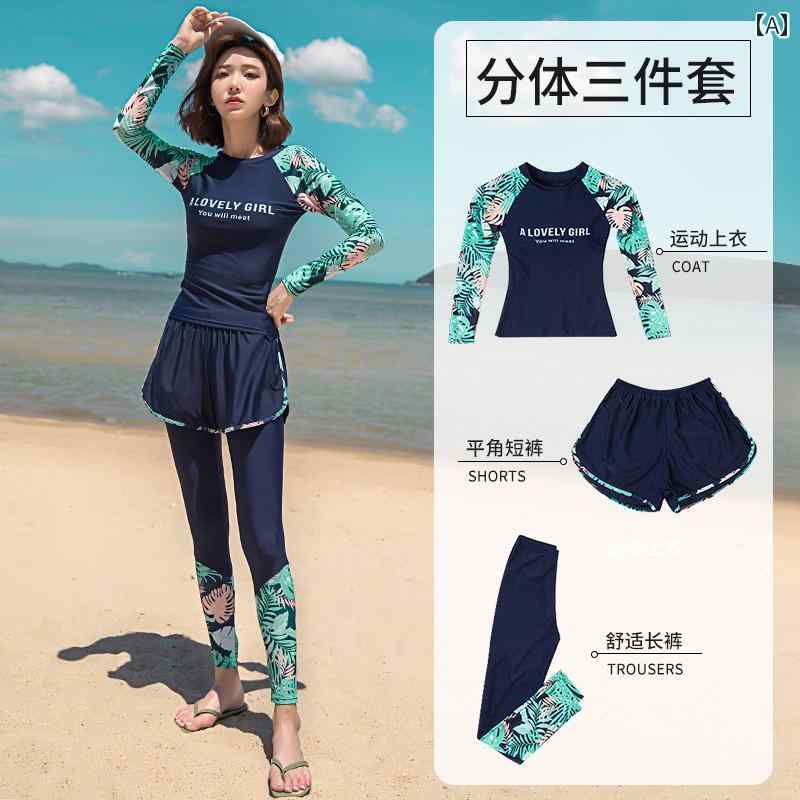 レディース 水着 長袖トップス+ショートパンツ+ロングパンツ3点セット 長袖トップス＋ショートパンツ2点セット ポディスーツ 花柄プリント ダイビング マリンスポーツ ビーチ ポリエステルナイロン 日焼け防止 大きいサイズ スイミング 黒 紺 青 ピンク