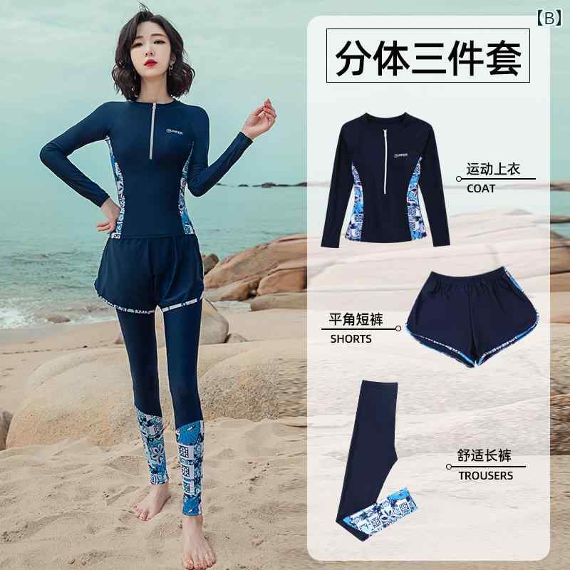 レディース 水着 長袖トップス+ショートパンツ+ロングパンツ3点セット 長袖トップス＋ショートパンツ2点セット ポディスーツ 花柄プリント ダイビング マリンスポーツ ビーチ ポリエステルナイロン 日焼け防止 大きいサイズ スイミング 黒 紺 青 ピンク