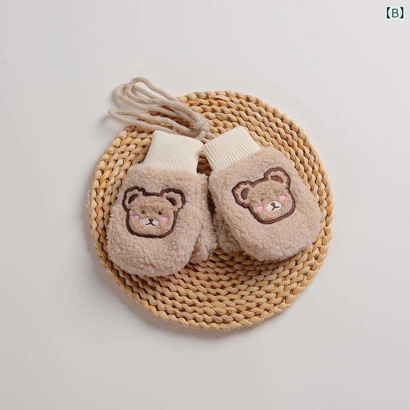 ベビー キッズ 子供用 暖かい くま刺繍 手袋 冬 男の子 ぬいぐるみ ミトン 女の子 ...
