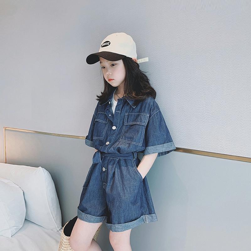 キッズ かわいい 女の子 ジャンプスーツ 夏 スタイル 子供 デニム 半袖 ジャンプ スーツ 子供 西洋 オーバーオール ハイウエスト