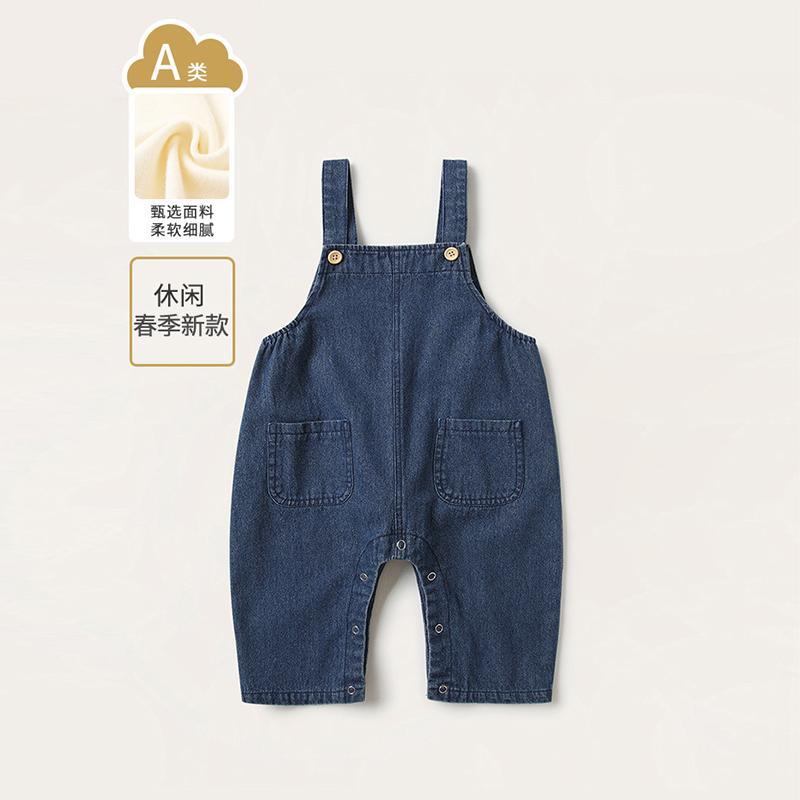 ベビー キッズ かわいい 春 韓国スタイル ベビー ソフト ワックス デニムオーバーオール ボーイ ガール 赤ちゃん ウサギ耳 しっぽ 毛皮 ボール ジャンプスーツ ユニセックス