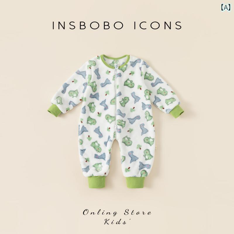 子供服 男の子用 女の子用 パジャマ ワンピース 長袖 冬 ロングパンツ フリース 保温 丸首 暖かい 厚手 ロンパース ジャンプスーツ ユニセックス 幼児 乳児 キッズ 女児男児 ガールズ ボーイズ 18カ月～7歳 ポリエステル繊維 恐竜 ベア熊