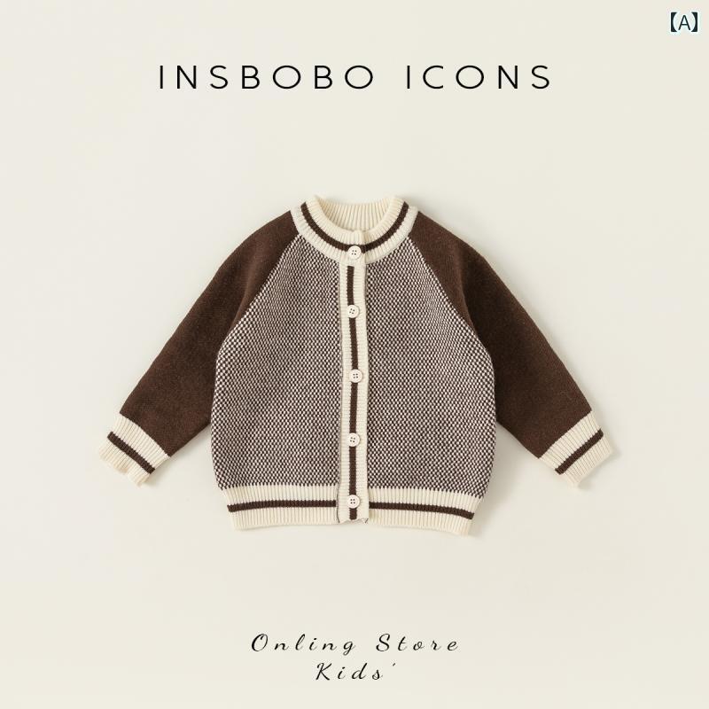 子供服 男の子用 男児 幼児 セーター 長袖 ニット キッズ トップス ユニセックス 春秋冬 アウター チェック柄 ジャケット 厚手 カーディガン 女の子用 乳児 前開きボタン ラウンドネック 丸首 6ヶ月～6歳 アクリル繊維 ポリエステル繊維 ナイロン
