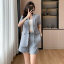 セットアップ レディース ショートパンツ ジャケット ボトムス トップス 半袖 夏 ファッション 薄手 大きいサイズ 着回し きれいめ シンプル 無地 グレー 黒 白