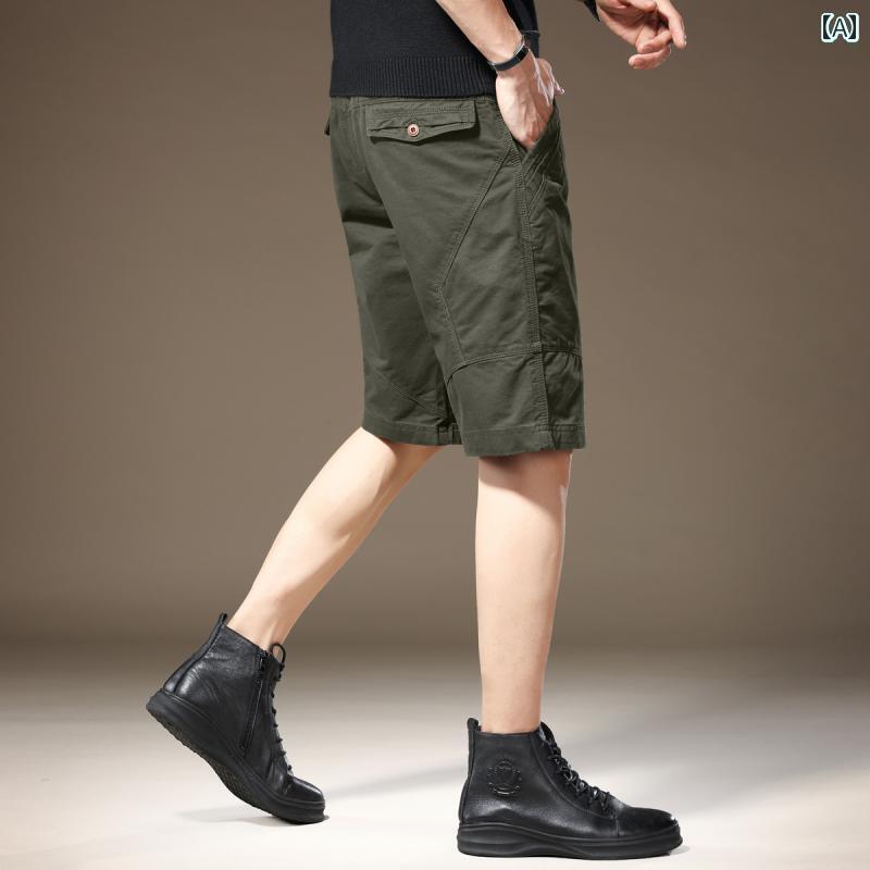 ハーフパンツ アメリカ 綿 通気性 男性用 夏用 カジュアル ショート パンツ 薄手 五分丈 ストレート ミッド オーバーオール メンズ レジャー