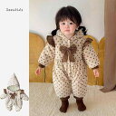 ベビー キッズ カバーオール ジャンプスーツ かわいい 冬 韓国スタイル ドットワンピース 綿 パッド入り 女の子 赤ちゃん コート ベルベット 厚手 キルティ...