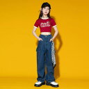 女の子 へそ出し トップス 夏 キッズ おしゃれ カジュアル ヒップホップ ダンス 衣装 半袖 Tシャツ ラウンドネック ワイドパンツ 上下セット アルファベッ...