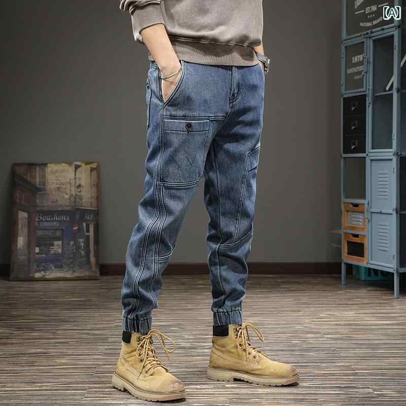 メンズ デニム ロングパンツ スリム カジュアル ワイド アメリカン アメリカン ストリート おしゃれ かっこいい 履きやすい 快適 イベント フェス レジャー アウトドア キャンプ ダンス パフォーマンス 仕事着