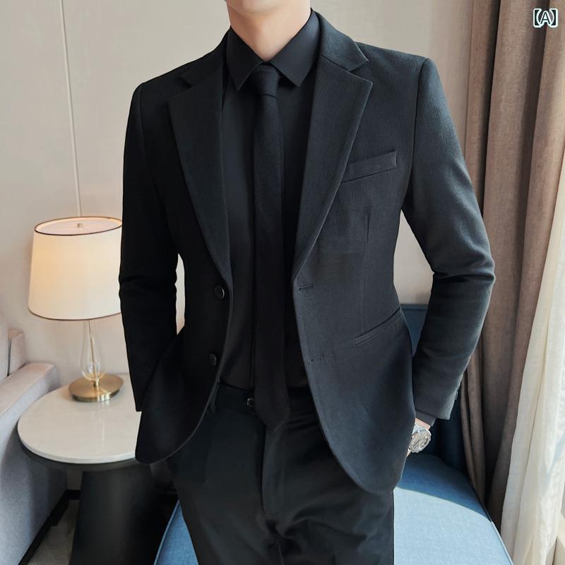 ジャケット ブレザー パンツ メンズ おしゃれ スタイリッシュ ウール 春秋 シングルブレスト ハイエンド ビジネス カジュアル 大きいサイズ ストライプ 男性