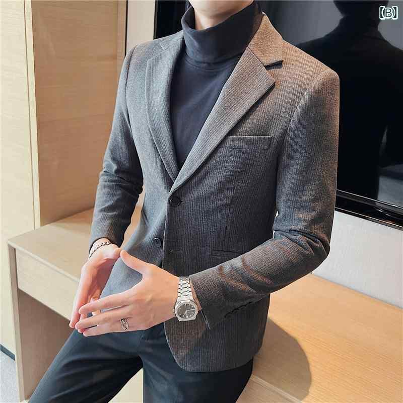 ジャケット ブレザー パンツ メンズ おしゃれ スタイリッシュ ウール 春秋 シングルブレスト ハイエンド ビジネス カジュアル 大きいサイズ ストライプ 男性