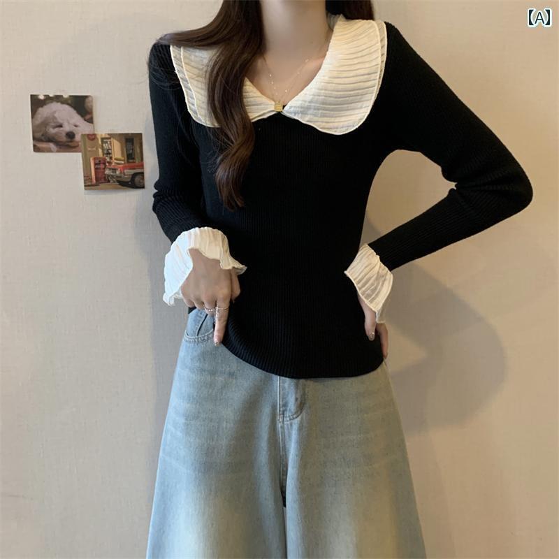 レディース 秋冬 長袖 フレンチトップス バレエコア レイヤード カジュアル おしゃれ 普段使い スタイルアップ 万能コーデ デート イベント レジャー アウトドア 女子会 旅行 学校