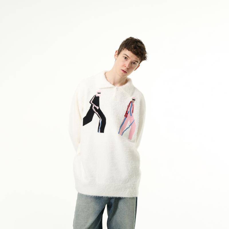 カップル セーター おしゃれ かわいい 秋冬 メンズ レディース カジュアル ペアルック ハイエンド 刺繍 モヘアセーター ゆったり 大きめサイズ