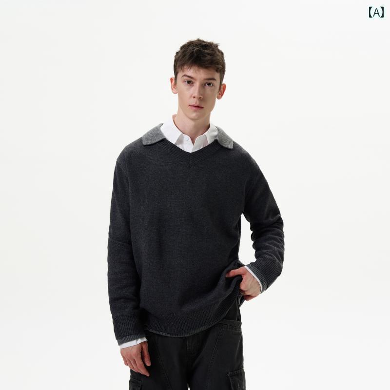 セーター 長袖 秋冬 レトロ フェイク ツーピース メンズ レディース クリーンフィット 通勤 通学 オフィス カジュアル 普段使い おしゃれ インテリジェンス