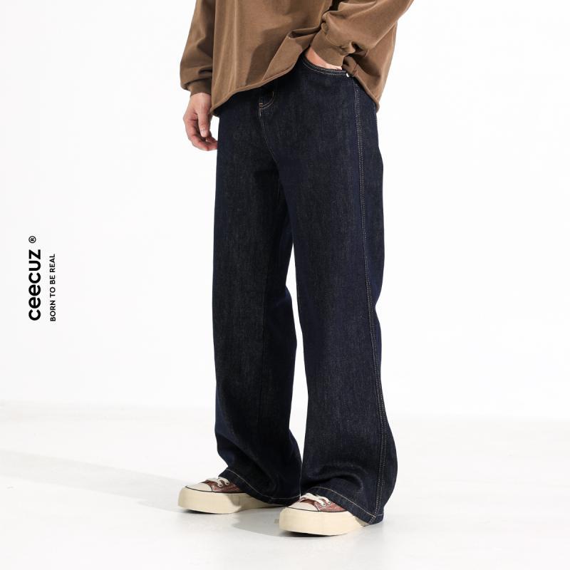 ストレート ジーンズデニムパンツ ジーパン メンズ レディース 男女兼用 秋冬 アメリカン ワイド レッグ フロアレングス カジュアル ロング