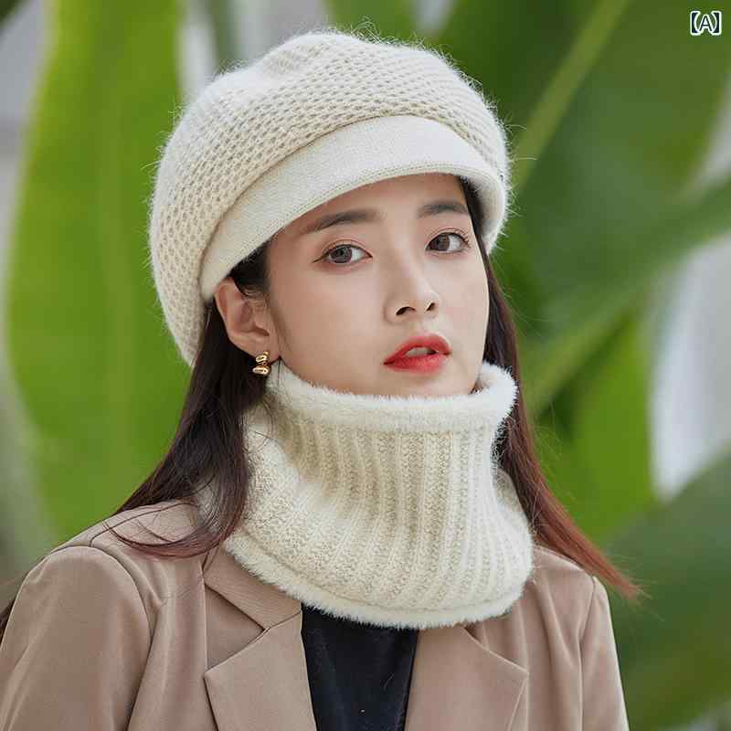 キャスケット ベレー帽 レディース 帽子 マフラー 厚手 暖かい 秋冬 ニット ウール ベージュ ブラック ..