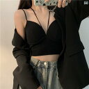 キャミソール ブラトップ レディース 韓国 夏 ショート トップス ノースリーブ へそ出し カップ付き インナーウェア ホルター Vネック バッククロス 美背中 下着 重ね着 おしゃれ セクシー シンプル カジュアル ブラック ホワイト グレー
