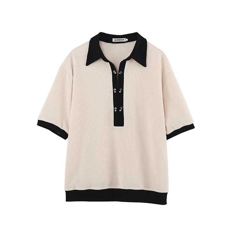 tシャツ メンズ 韓国 トップス カットソー 半袖 夏 プルオーバー 襟付き リブ 飾り ボタン ゆったり カジュアル おしゃれ アプリコットサイズ:MLXL適用季節：オールシーズン