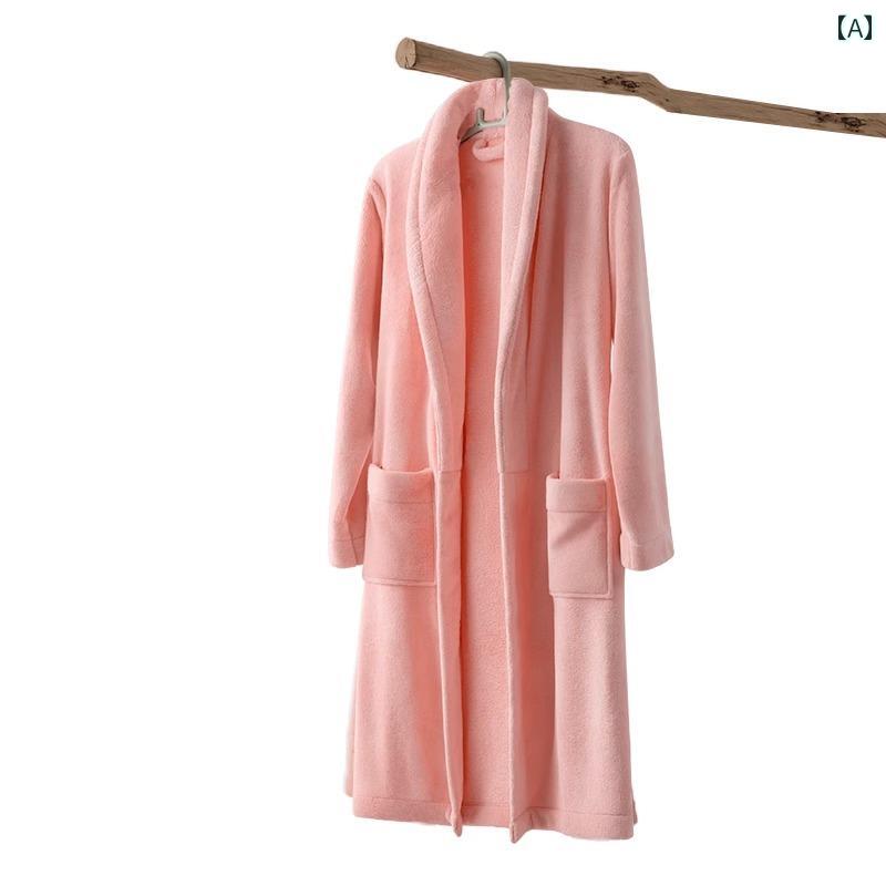 バスローブ レディース メンズ ガウン ルームウェア シンプル おしゃれ 無地 厚手 吸水 暖かい ピンク ブルー