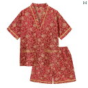 サウナ服 パジャマ ルームウェア メンズ レディース 大きいサイズ 入浴 マッサージ 花柄 コットン レッド