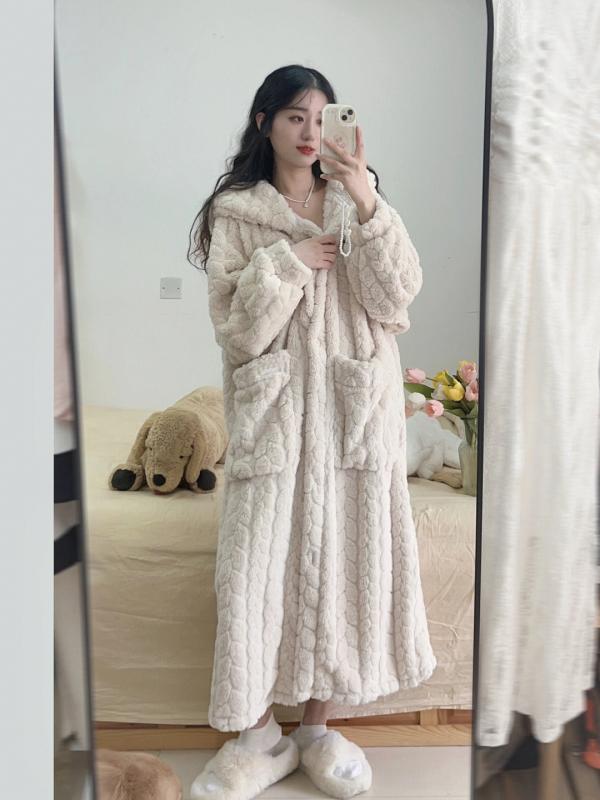 バスローブ レディース ガウン ルームウェア かわいい おしゃれ 秋冬 ロング 厚手 暖かい フード付き パジャマ 大きいサイズ 韓国