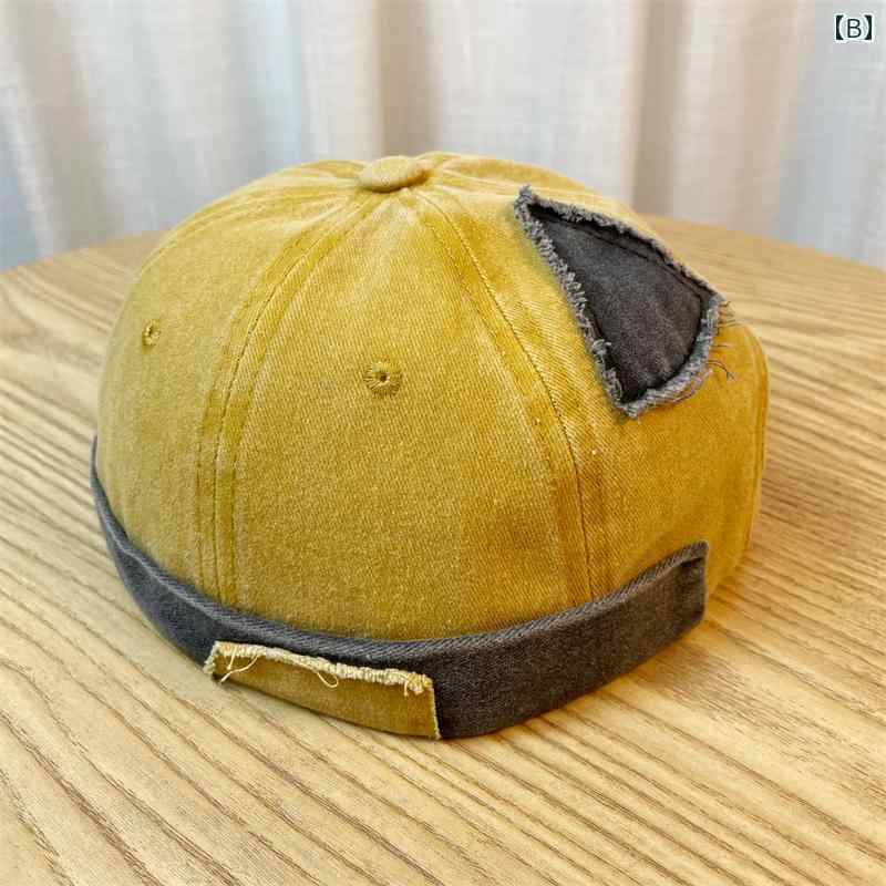 帽子 ツバなし ロールキャップ メンズ レディース 韓国 洗浄 レトロ ブラック イエローオ レンジ