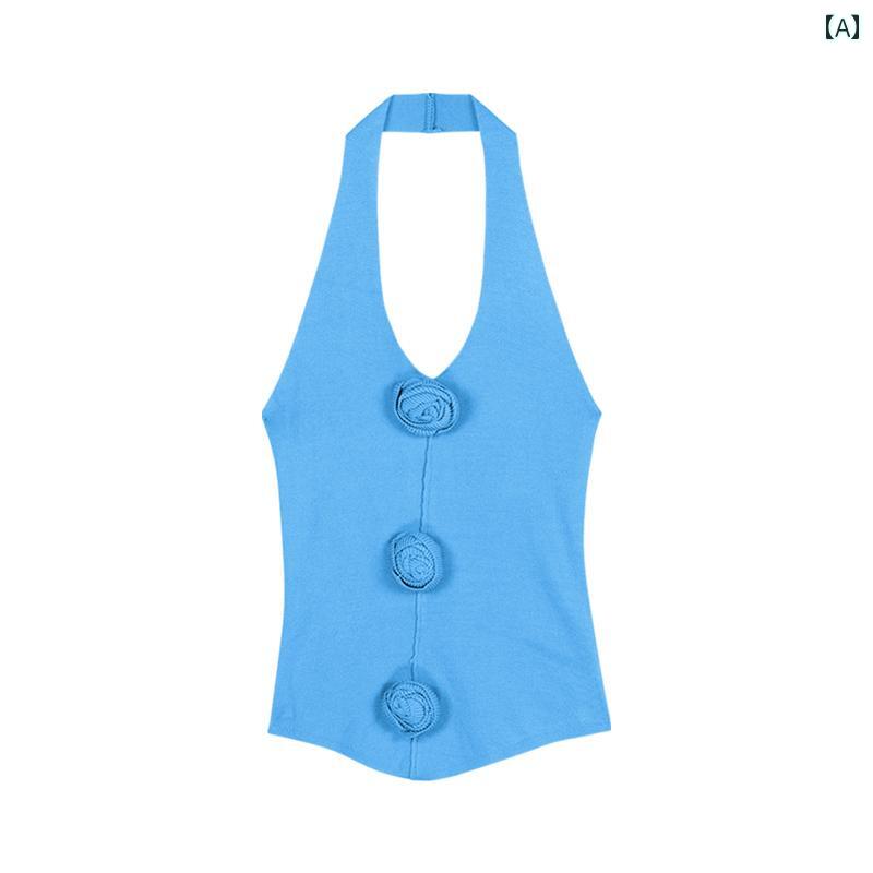 レディース キャミソール ホルターネック スリムフィット ニット 薄手 夏 トップス セクシー 魅惑的 スタイリッシュ 女性