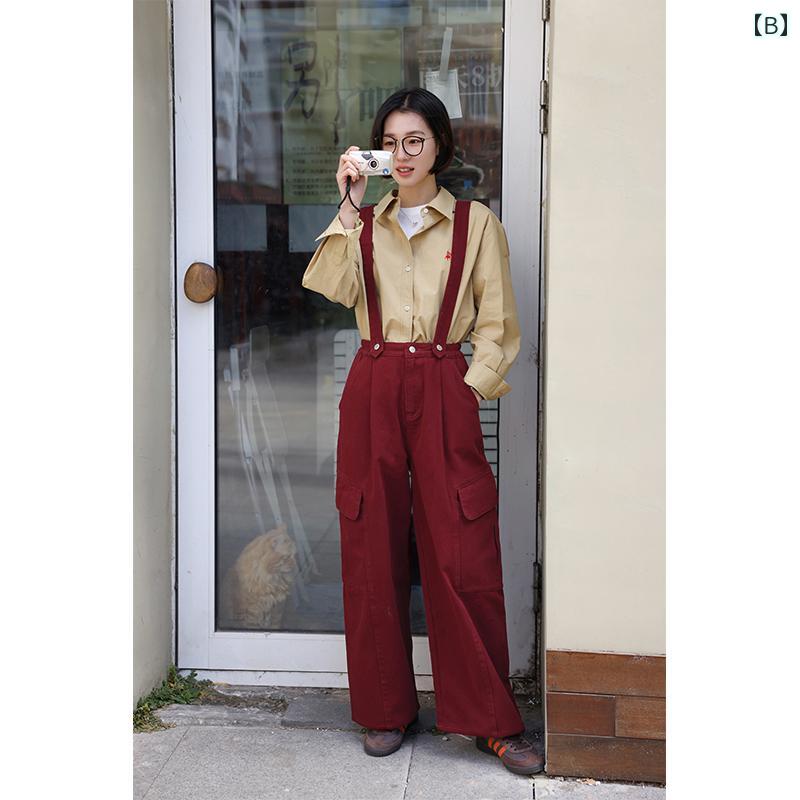 オーバーオール 秋冬 サロペット パンツ つなぎ レディース カジュアル 綿 ストレート デニム カーキ