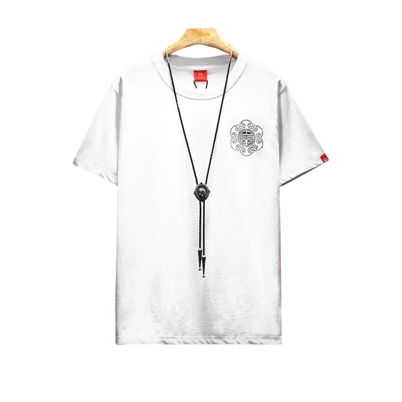 Tシャツ メンズ 大人 半袖 かっこいい 夏 チャイナ風 刺繍 ラウンドネック トップス 普段着 カジュアル 目立つ トレンディー 麒麟 白 黒