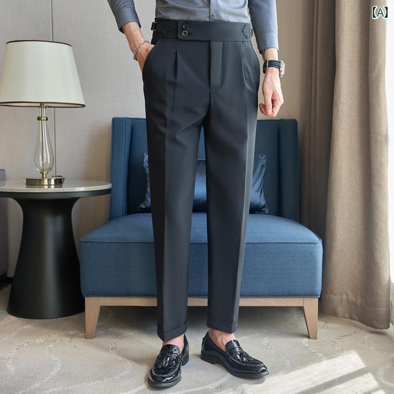 スラックス メンズ イタリア ナポリ パンツ スリムフィット ハイウエスト カジュアル パンツ ストレー..