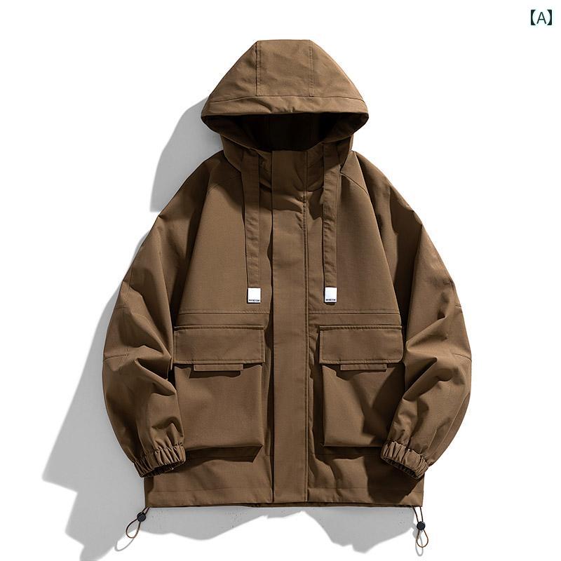 ウィンドブレーカー メンズ アメリカン アウトドア 防水 防風 通気 ジャケット ソリッドカラー ゆった..