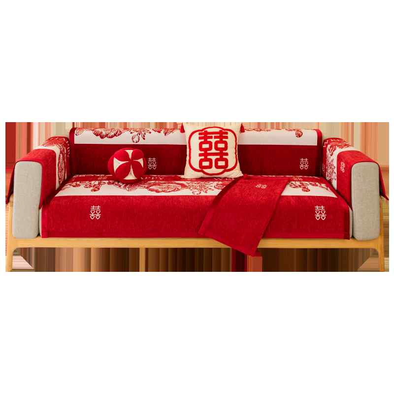 ソファーカバー 滑り止め チャイナ風 赤 結婚式 模様替え おしゃれ 傷 汚れ防止 保護 オールシーズン 毛玉になりにくい 防塵 蓄熱 保温 タッセル クッション