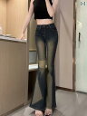 レディース フレア デニムパンツ ブーツカットロングパンツ ハイウエスト 美脚 美尻 脚長 細見え すっきり アップ カジュアル おしゃれ かわいい 普段着 仕事着 旅行 衣装 女子会 レジャー