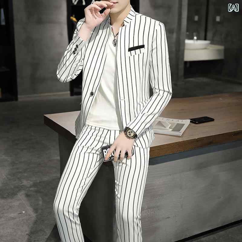 スーツ メンズ スリムフィット 韓国風 スタンドカラー シングルボタン おしゃれ トレンド スタイリッシュ セットアップ 春秋 ライトビジネス カジュアル パーティー 結婚式 二次会 通勤 発表会