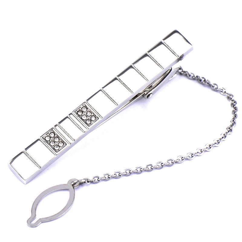 ネクタイピン メンズ 銅製 電気メッキ加工 12個のホワイトジルコニア フラットタイプ 幾何学模様 ビジ..