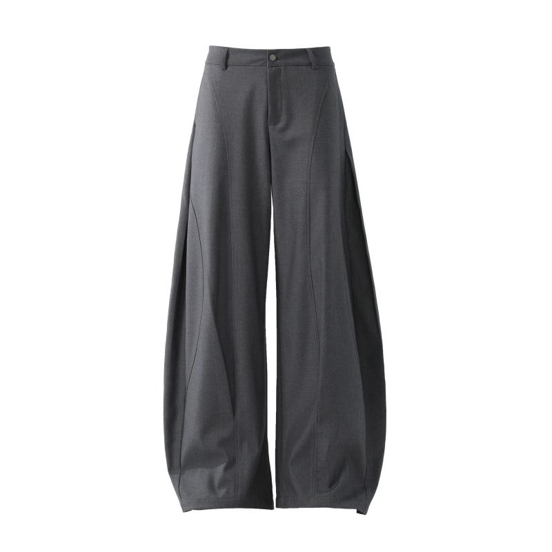 パンツ メンズ 吸湿速乾 通気性 アメカジ レトロ カーブシルエット ワイドパンツ ドレープ ルーズフィット スラックス オールシーズン対応 ダークグレー ブラック