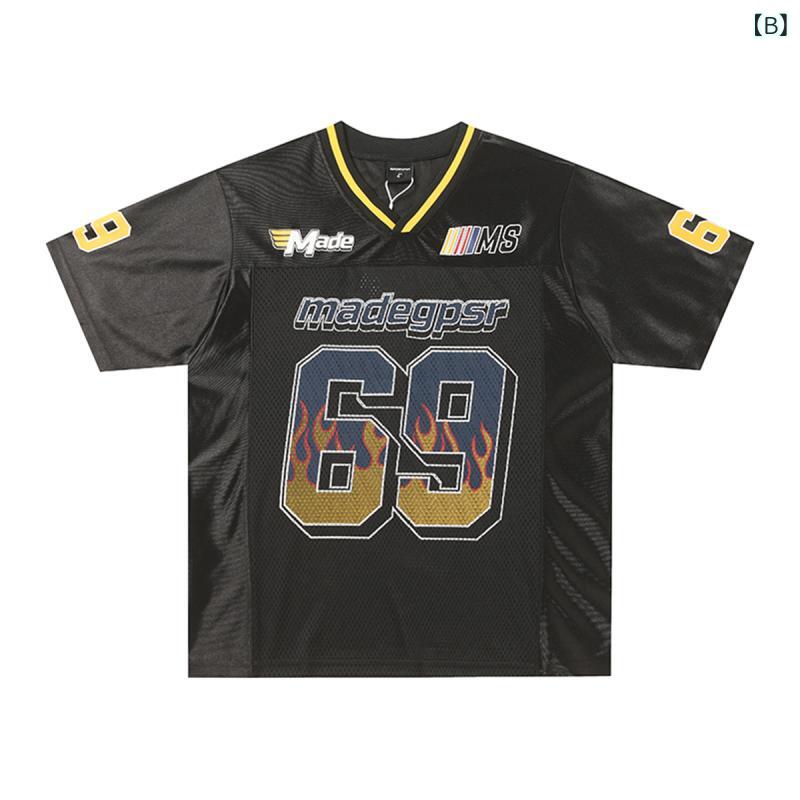 Tシャツ メンズ 吸汗速乾 防シワ 半袖 Vネック ドロップショルダー ゆったり アメカジ ヒップホップ スポーツウェア カジュアル 炎柄 プリント ポリエステル ユニセックス デイリーウェアの商品画像 3