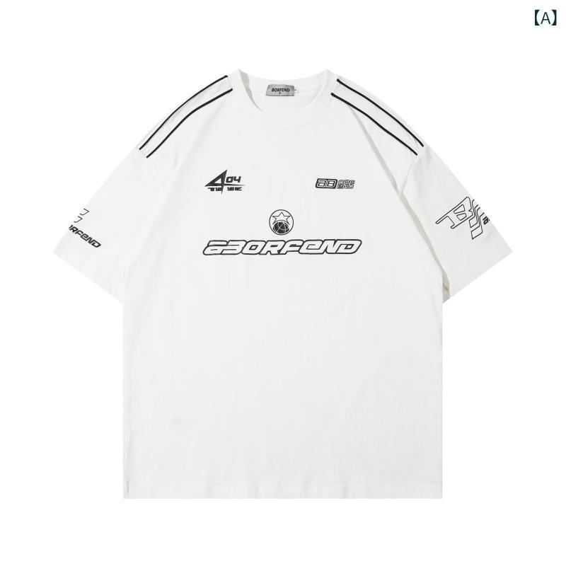 Tシャツ メンズ 通気性 吸湿速乾 アメリカン ストリート カジュアル ストライプ 切り替え デザイン 半袖 ルーズフィット コットン 厚手 クルーネック ドロップショルダー