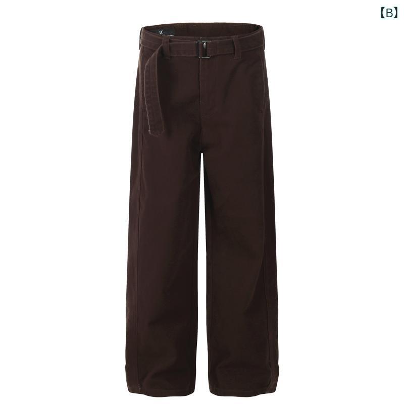 ボトムス メンズ ゆったり ドレープ感 アメリカンヴィンテージ アメカジ ワイドストレート 無地 コットン 通年 通気性 吸湿速乾 ベージュ ブラウン ブラック