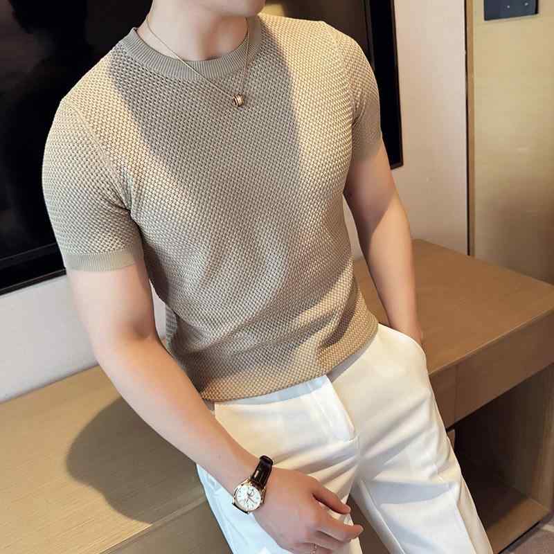 Tシャツ メンズ 春夏 接触冷感 吸汗速乾 ストレッチ 通気性 ニット 薄手 半袖 クルーネック スリムフィット 無地 大人カジュアル きれいめ デイリーユース 快適トップス