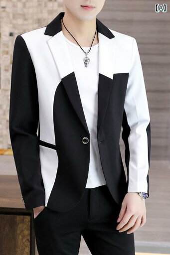 ジャケット メンズ スリムフィット ノーアイロン カジュアル 韓国風 ビジカジ テーラードカラー シングルブレスト 一つボタン 切り替えデザイン 長袖 ポリエステル 春夏 アウター