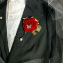 胸花 男女兼用 結婚式 披露宴 新郎 新婦 両親 家族 ゲスト アッシャー ブライズメイド用 セット レッド ローズ 手作り ポリエステル製 ウェディングアイテム(x2)