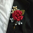 ブローチ 男女兼用 結婚式 新郎新婦用 バラ 造花 コサージュ ブートニア スーツ 襟元 フォーマル セレモニー 上品 華やか サテン(x2)