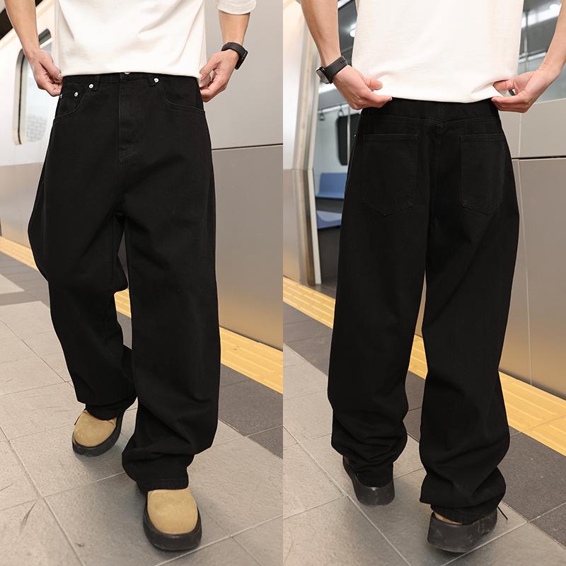 デニムパンツ メンズ 墨柄 ホワイト アメリカンカジュアル ストレート ドレープ感 ミドルウエスト ウォッシュ加工 微ストレッチ フルレングス コットン カジュアル 春秋