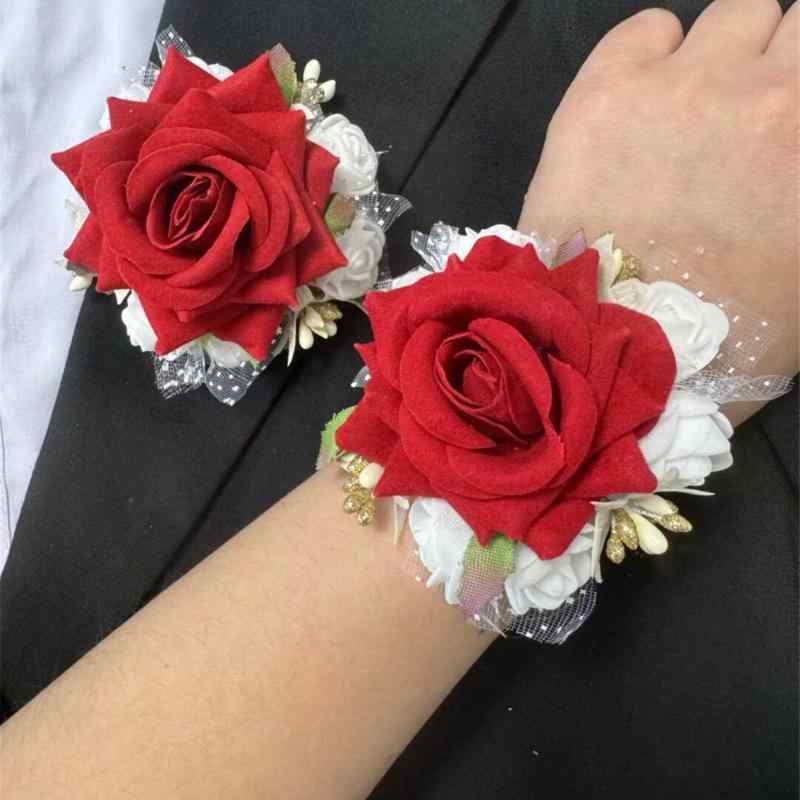 コサージュ リストブーケ 男女兼用 花嫁 ブライズメイド 中国風 ローズ アーティフィシャルフラワー ハンドメイド ポリエステル製 結婚式 パーティー 発表会 ...