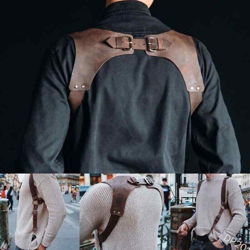 サスペンダー メンズ レザー バックサポート ルネサンス スチームパンク レトロ 金属フック ハンドメイ..