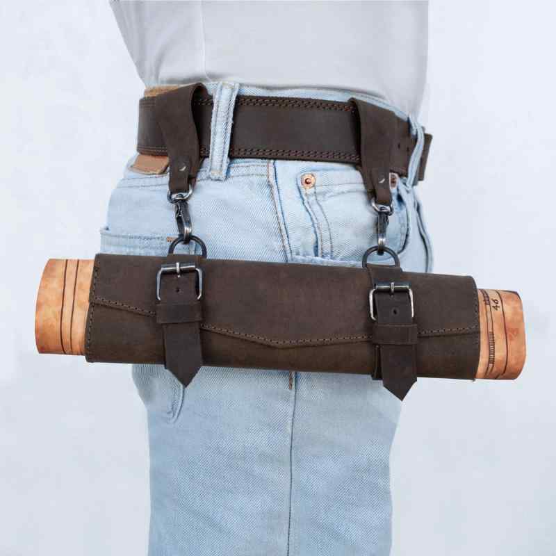 ウエストポーチ 中世 ルネサンス風 レザー調 マップホルダー付き 地図収納 多機能 小物入れ ヴィンテー..