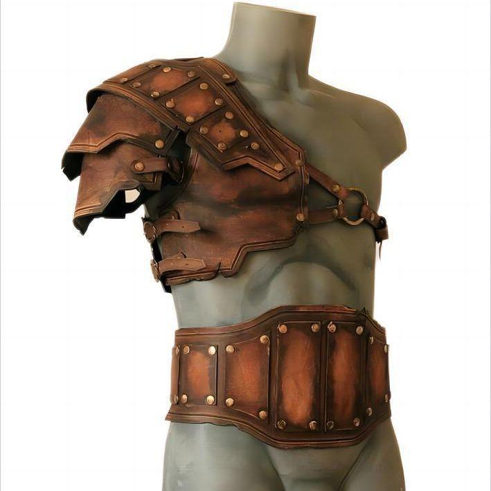 コスプレ 大人用 ユニセックス 欧米風 レトロ ヴィンテージ 北欧 中世 ルネサンス ファンタジー 肩当て ショルダーアーマー ウエストコルセット 腰ベルト 仮装 イベント パーティー 黒 ブラウン