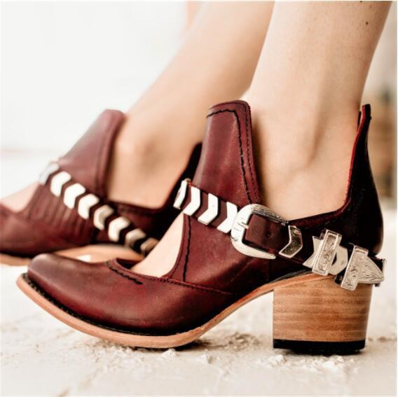 パンプス レディース ベルトバックル スクエアヒール ラウンドトゥ ハイヒール 脚長効果 履きやすい 快..