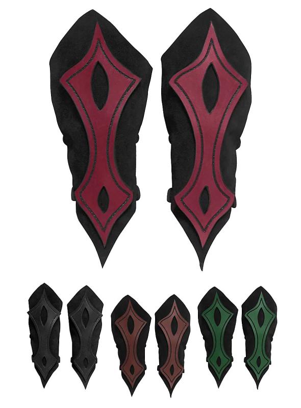 コスプレ ガントレット スエード調 上質 欧米風 レトロ ヴィンテージ 中世 ルネサンス風 大人用 男女兼用 仮装 衣装 イベント 手袋 グローブ 黒 赤 緑 ダークブラウン