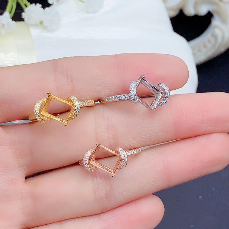 指輪 レディース フリーサイズ S925 シルバー 空枠 長方形 6x8mm 18Kホワイトゴールド ローズゴールド ゴールドカラー メッキ 上品 通勤